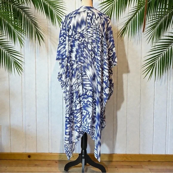 Michael Stars Blue & White Ikat Kimono / Wrap / Scarf – 100% Viscose - Picture 4 of 11
